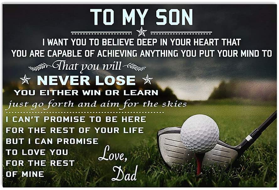 Vintage Dad Golf To My Son – Promise Love You For The Rest Of Mine Poster Art Print      Home Decor Gift For Men Women Family Friend On Birthday Xmas