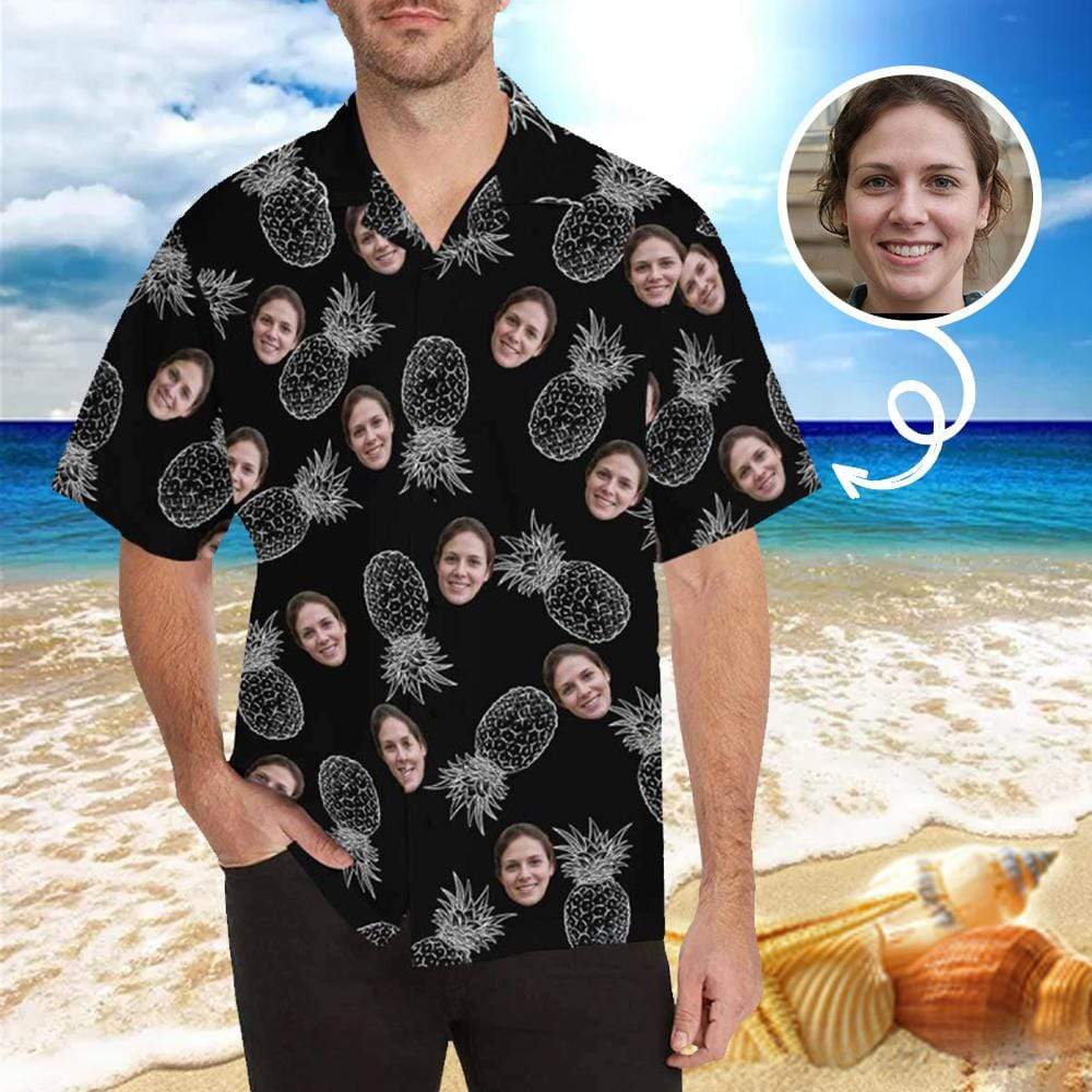 Custom Face Pineapple Black All Over Print Hawaii Shirt Ha36811