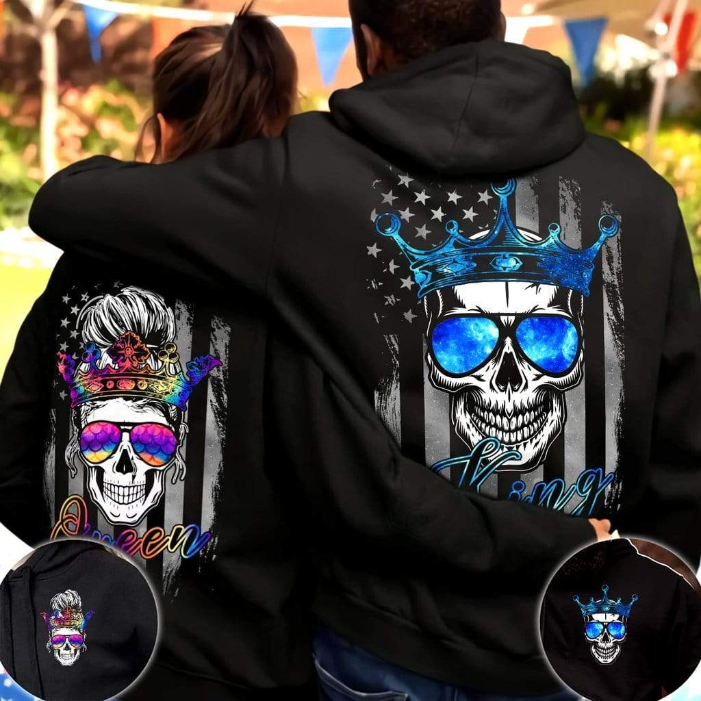 Skull King And Queen Black Hoodie 3D