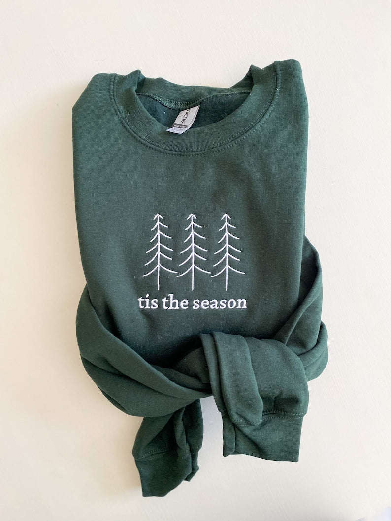 Tis The Season Tree Christmas Embroidered Sweatshirt