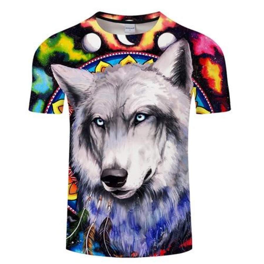 Wolf&galaxy By Pixie coldArts 3D Print T shirt Men Summer Anime Short Sleeve Boy Tops&Tee Tshirts Camiseta 2018 Drop Ship New