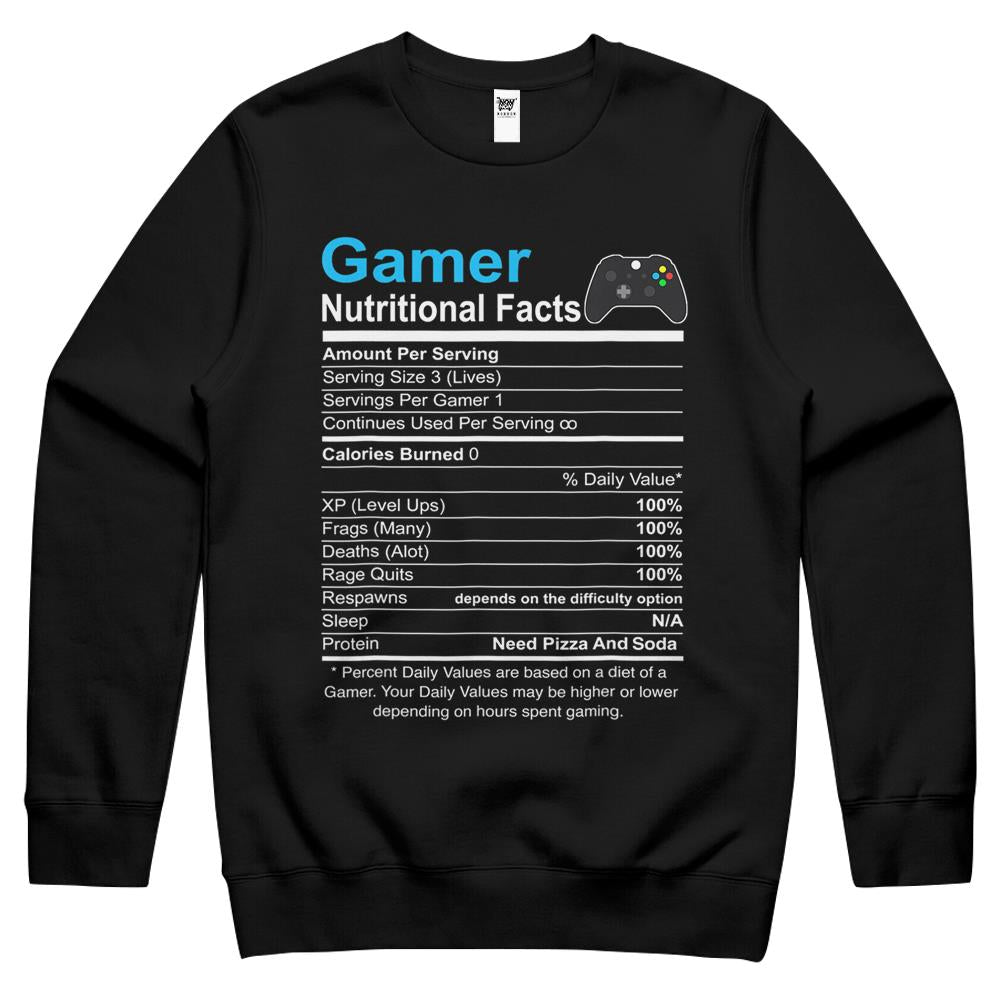 Nutritional Facts Shirt, Gamer Nutrition Facts Shirt, Blue Gamer Nutrition Facts Video Game Funny Shirts Crewneck Sweatshirt