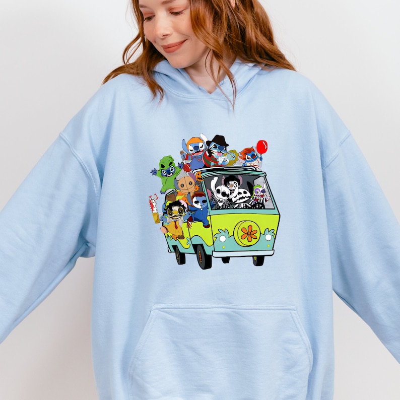 Halloween Stitch Sweatshirt, Horror Movie Characters Stitch Hoodie, Stitch Get In Loser Sweatshirt, Halloween Party Sweatshirt