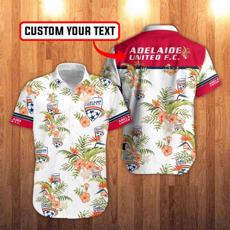 Adelaide United Floral Hawaiian Shirt in White And Hawaiian Hibiscus Flower Personalization 3D Full Print Button Shirt