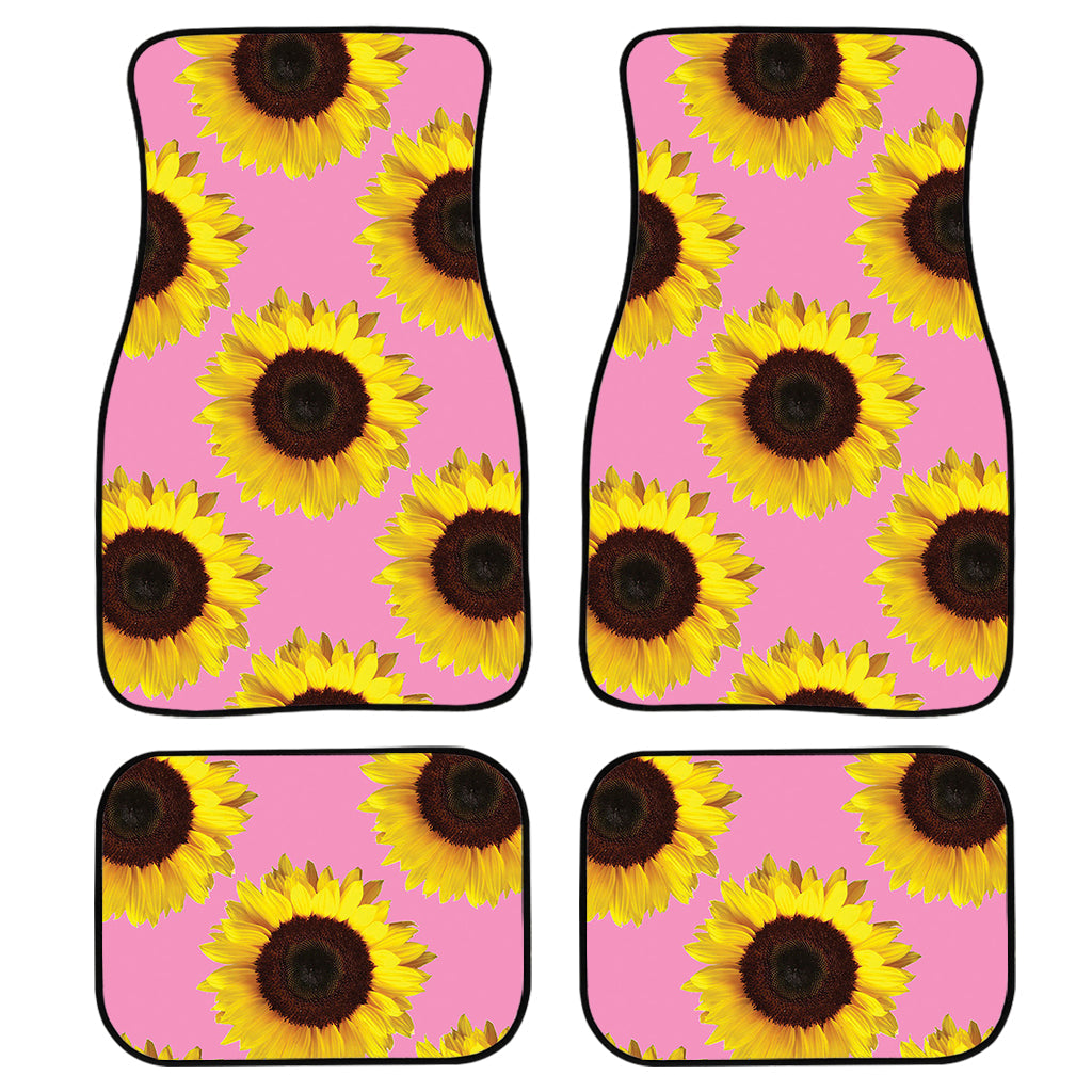 Pink Sunflower Pattern Print Front And Back Car Floor Mats, Front Car Mat