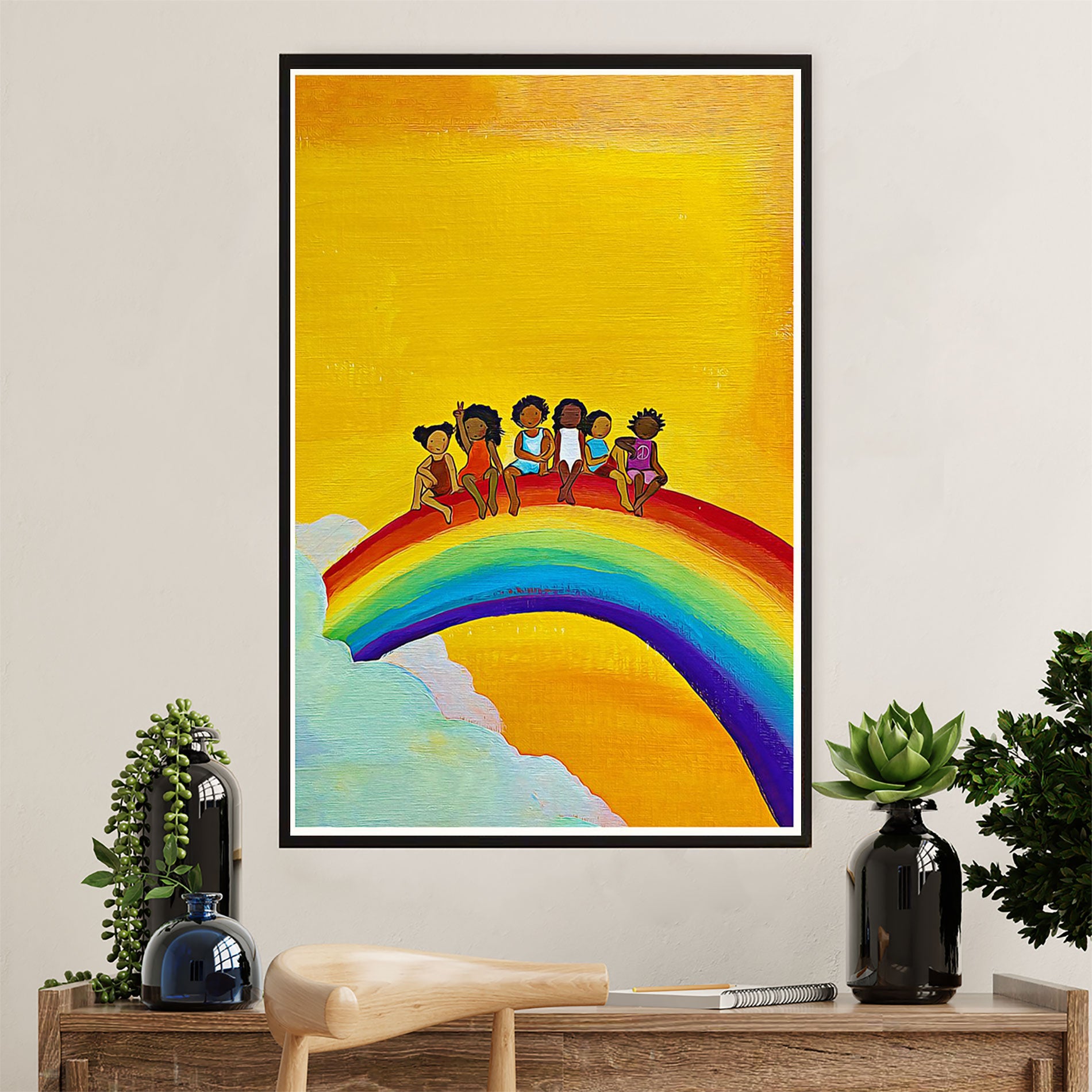 African American Afro Poster Prints | Black Kids & Rainbow | Wall Art Gift For Black Girl