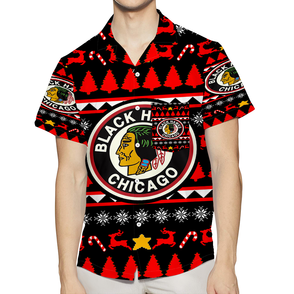 Chicago Blackhawks Symbol Xmas 3D All Over Print Summer Beach Hawaiian Shirt With Pocket