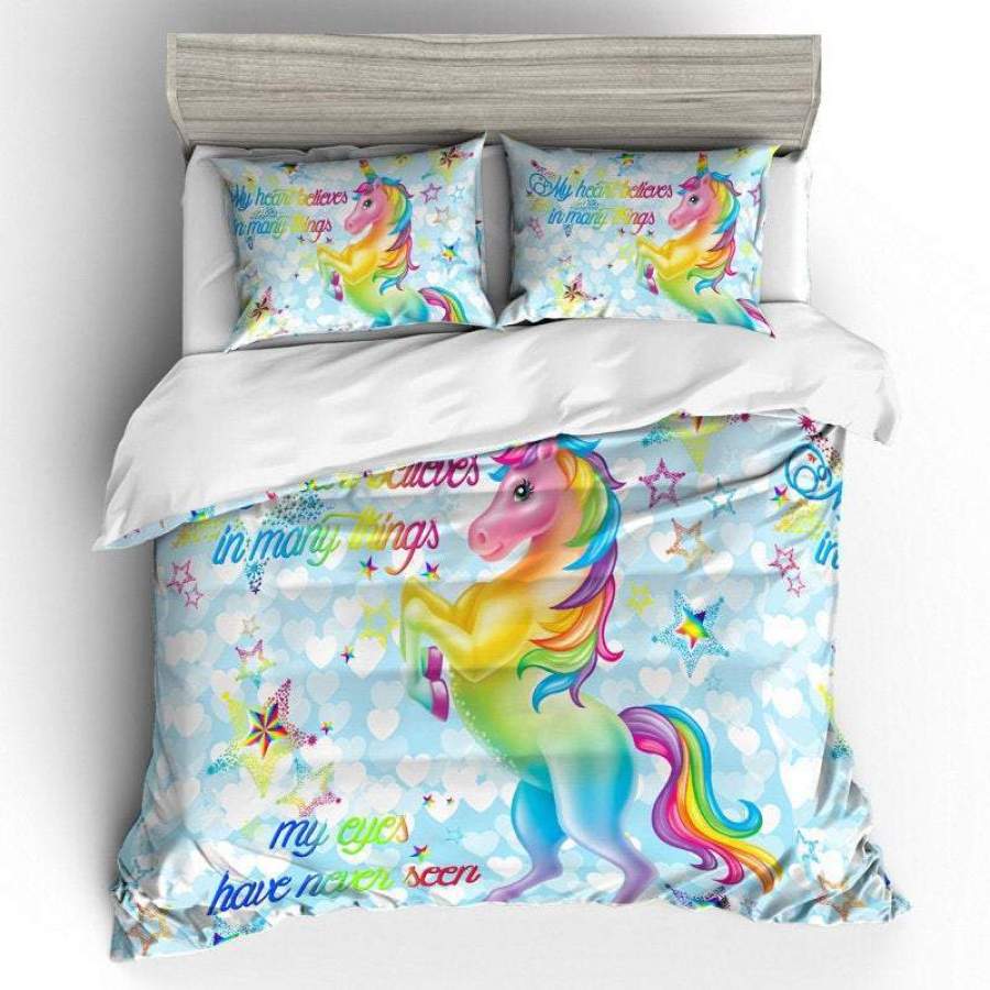 3D Cartoon Kids Rainbow Unicorn Star Bedding Set Quilt Duvet Cover  Pillowcases Personalized  Bedding Queen  King  Full  Double 3 Pcs