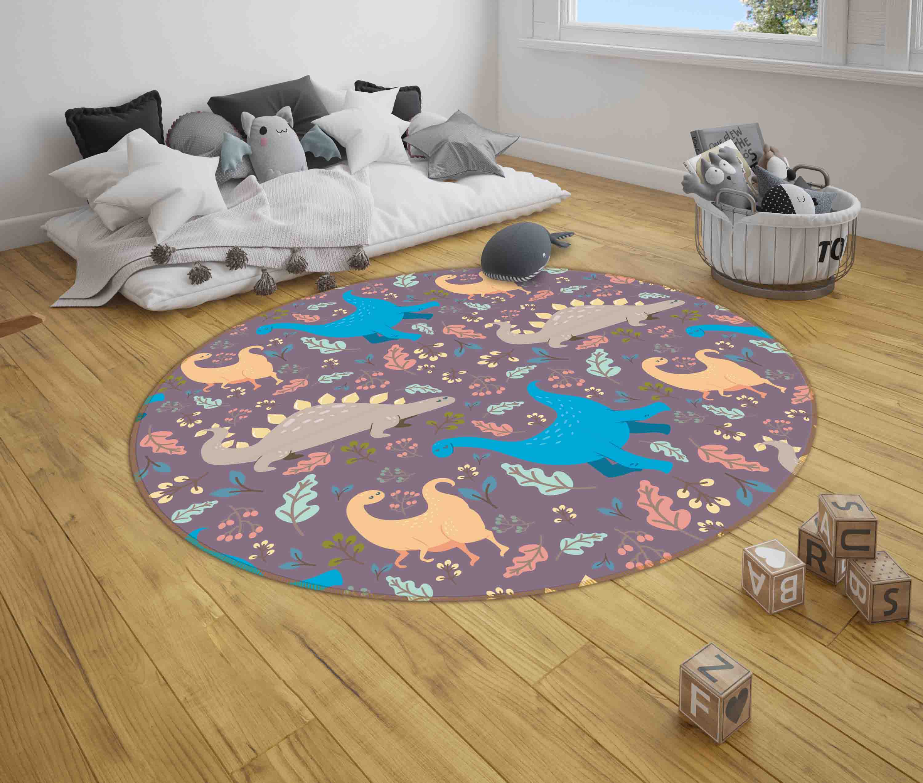 3D Cartoon Animal Dinosaur Kids Non-Slip Round Rug Mat 91