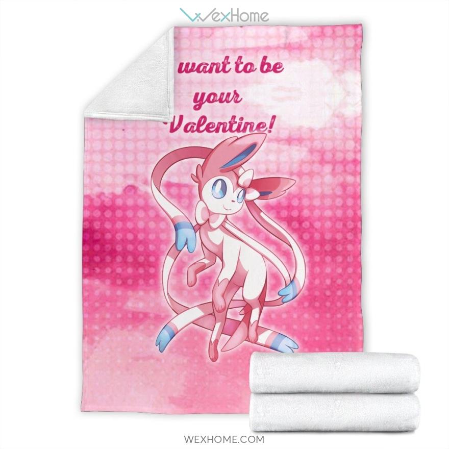 I Want To Be Your Valentine Sylveon Pokemon Quote Anime Blanket Premium Blanket W1111