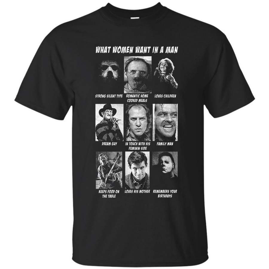 What Women Want Men’s Fashion T-Shirt Movie Jason Freddy Horror Fun Kult TV Chucky Lecter