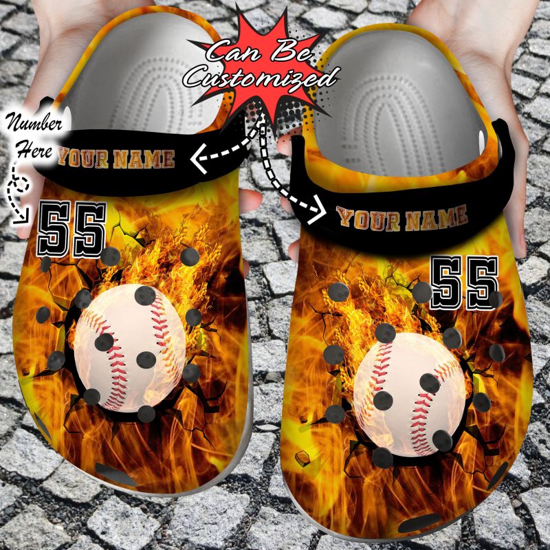 Sport Personalized Fire Baseball Crack Ball Overlays Clog Shoes