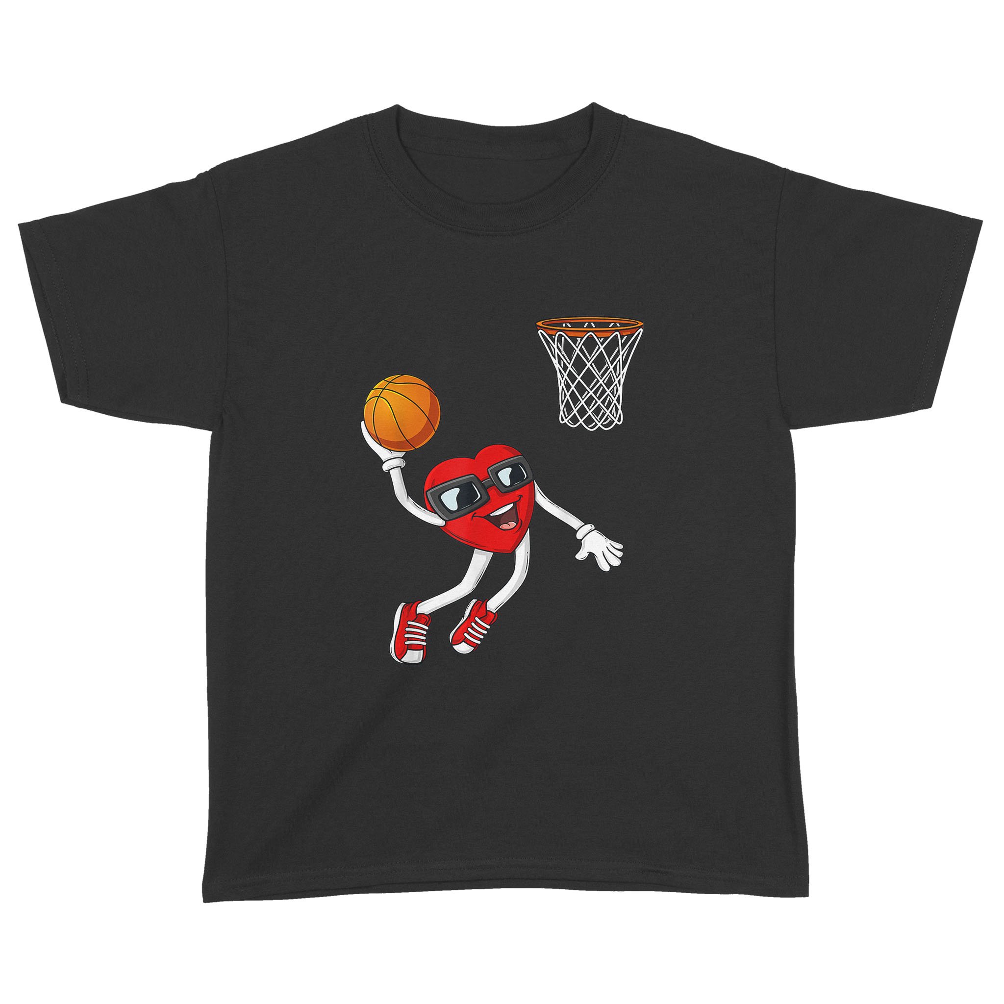 Valentines Day Heart Dunking Basketball Boys Girls Kids Gift T-Shirt – Standard Youth T-shirt