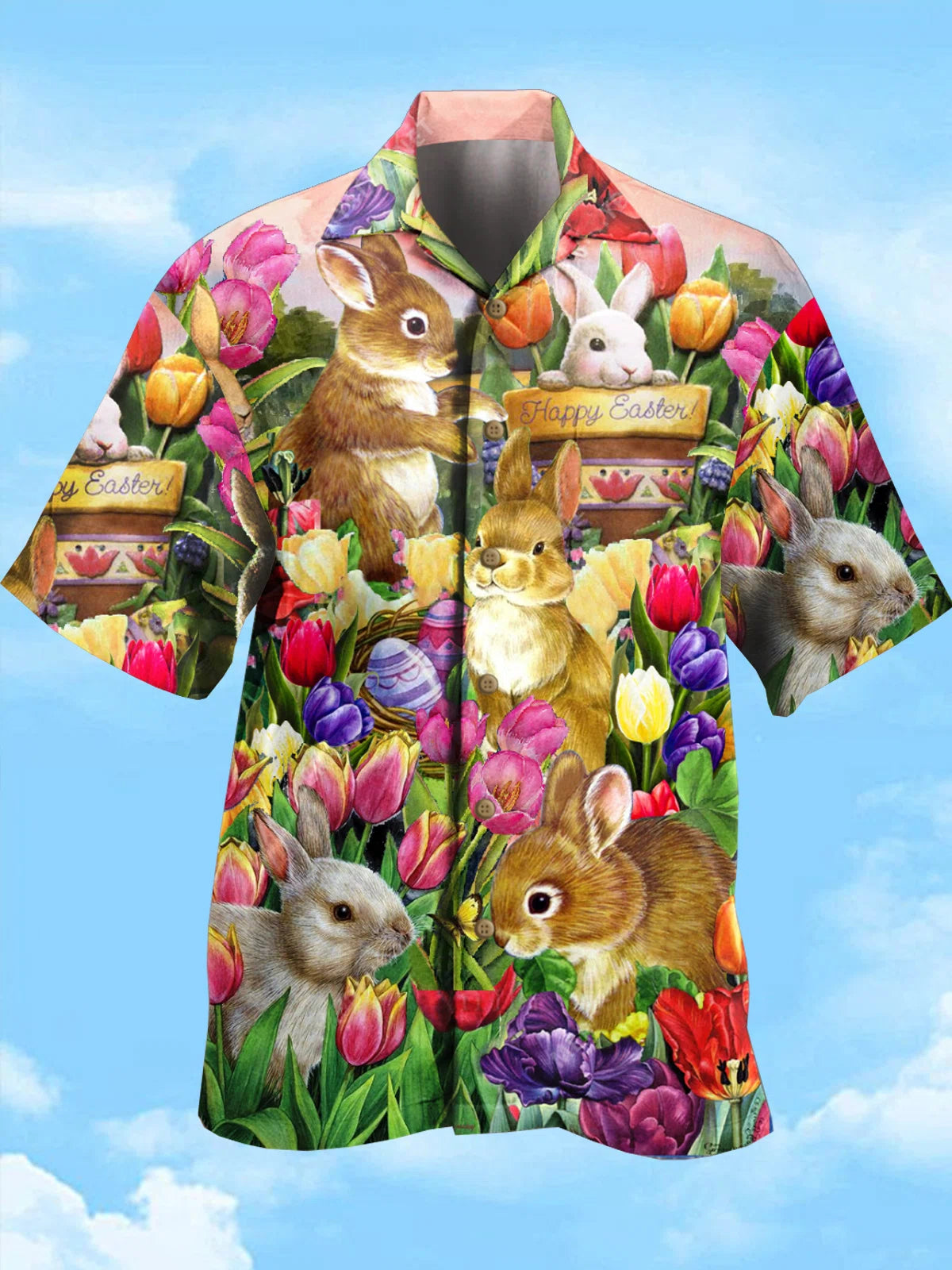 Mens Easter Bunny, Unisex Print Aloha Short Sleeve Casual Shirt