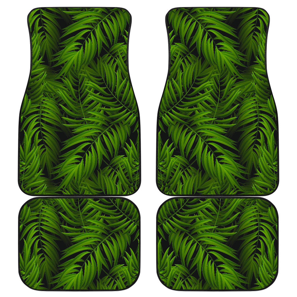 Night Tropical Palm Leaf Pattern Print Front And Back Car Floor Mats, Front Car Mat