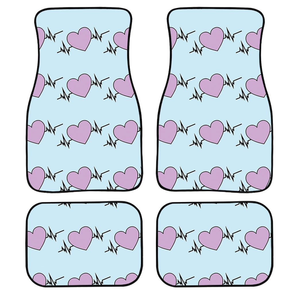 Pink Heartbeat Pattern Print Front And Back Car Floor Mats, Front Car Mat