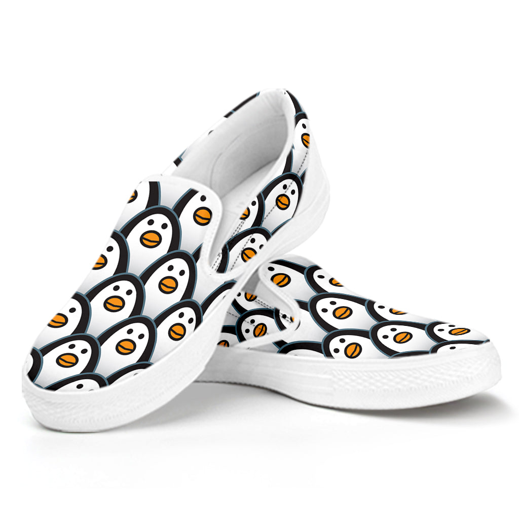 Cute Penguin Face Pattern Print White Slip On Shoes