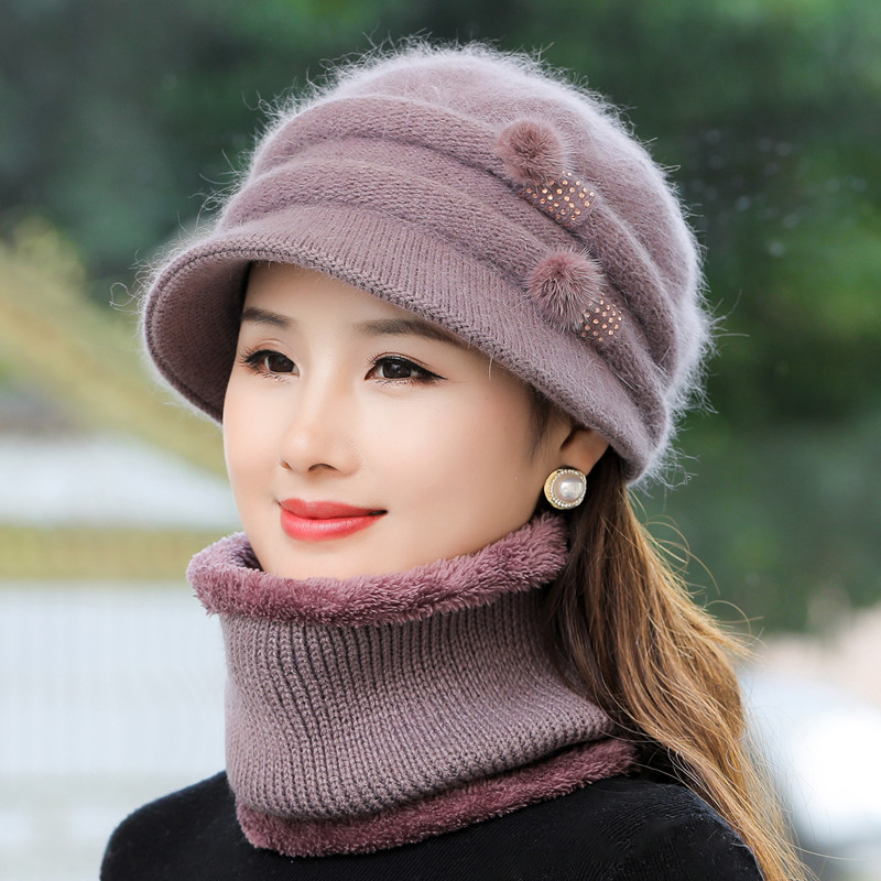 New Women Winter Hat Keep Warm Cap Add Fur Lined Hat & Scarf Warm Set Fashion Hat For Women Casual Rabbit Fur Knitted Bucket Hat alx