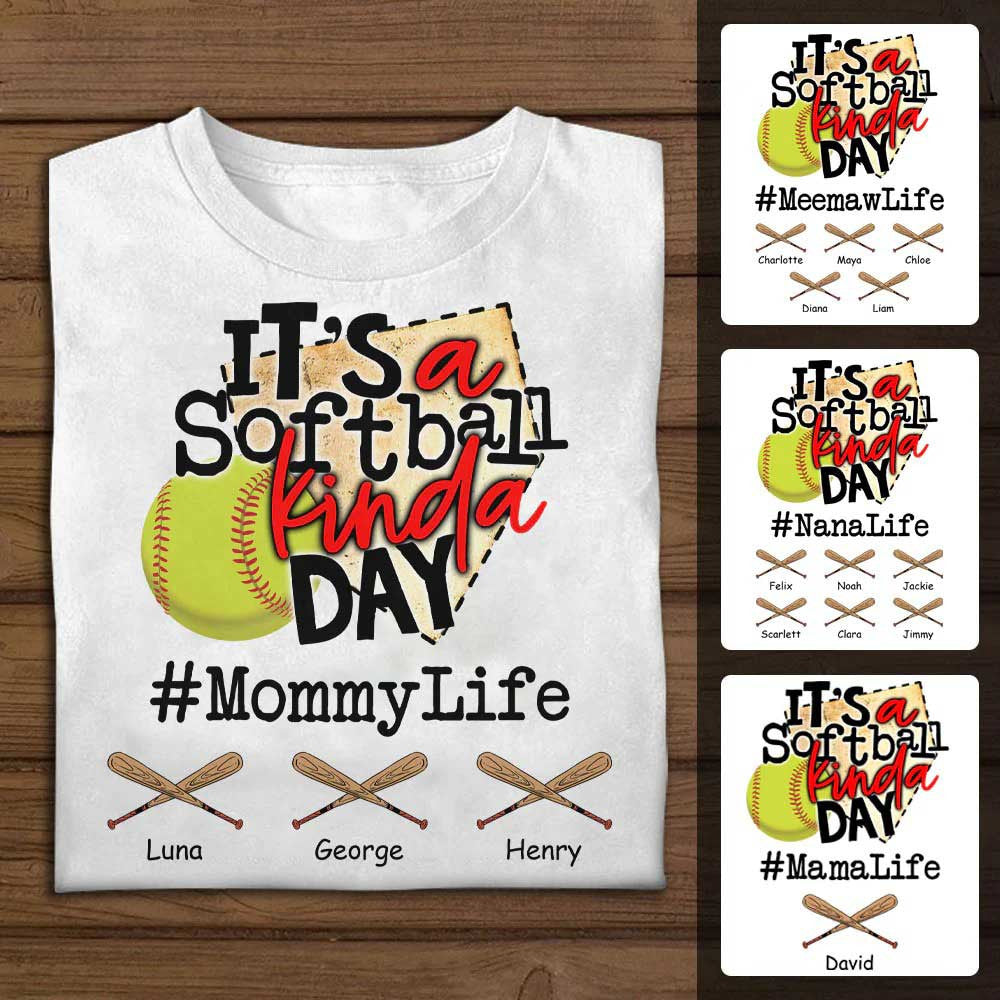 Personalized Softball Mom Shirt With Son And Daughter Name, Mom Life It’S A Softball Kinda Day