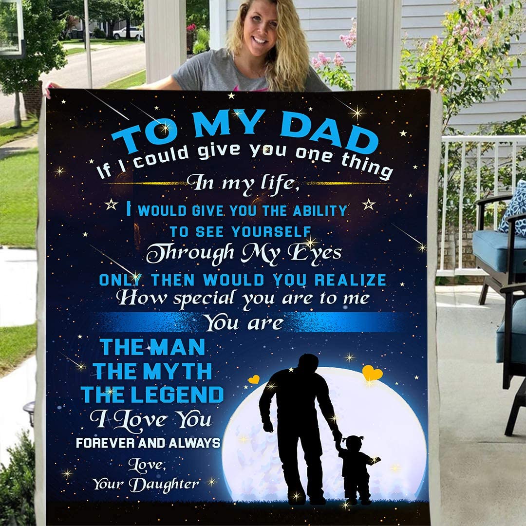 to My DAD Love Your Daughter Moon 3D Custom Fleece Photo Blanket Father’s Day Birthday Gift