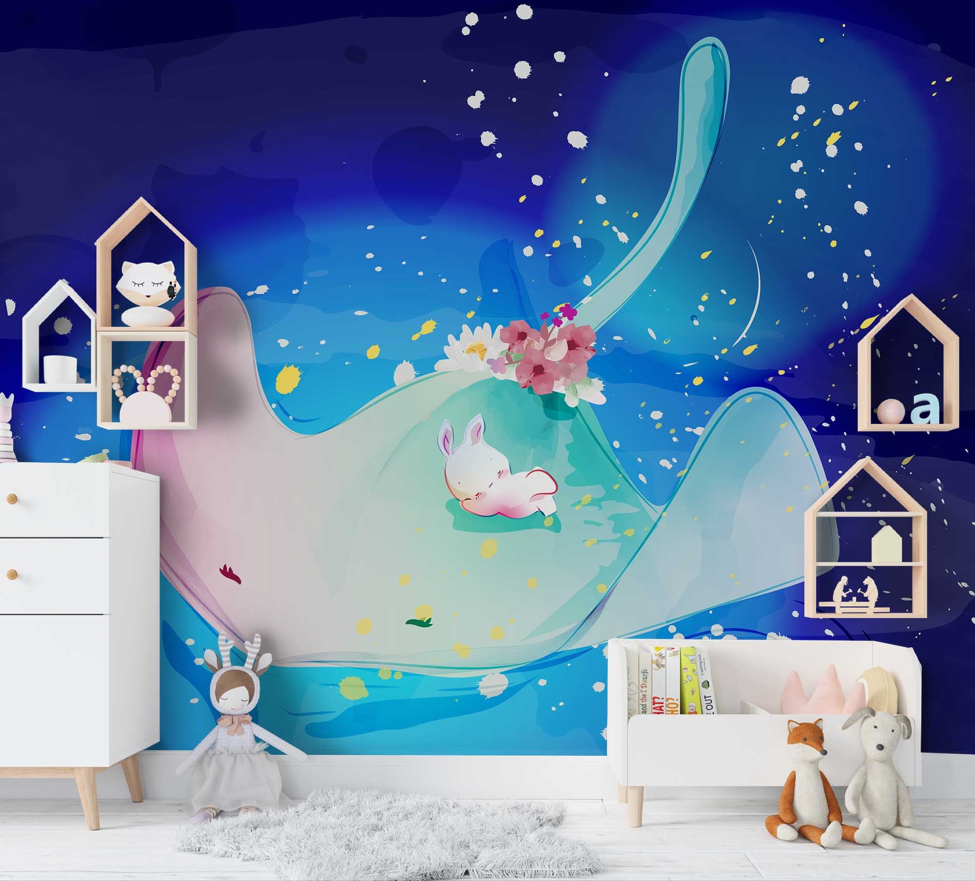 3D Ocean Electric Ray Rabbit Wall Mural Wallpaper Sww  302