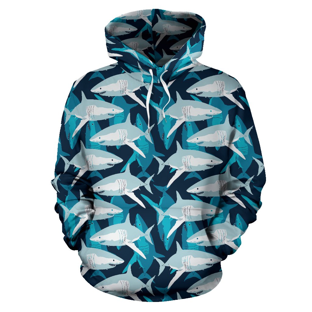 Shark Design Print Pullover Hoodie