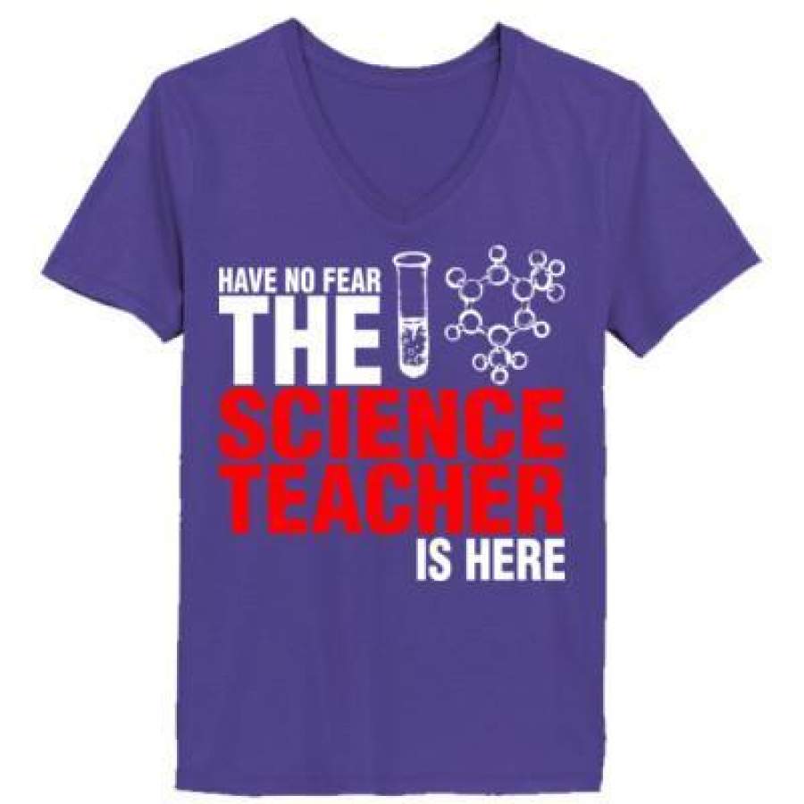 AGR Have No Fear The Science Teacher Is Here – Ladies’ V-Neck T-Shirt