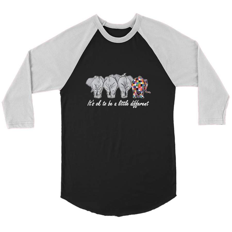 It’s Ok To Be A Little Different, Elephant Design – Canvas 3/4 Raglan Shirt