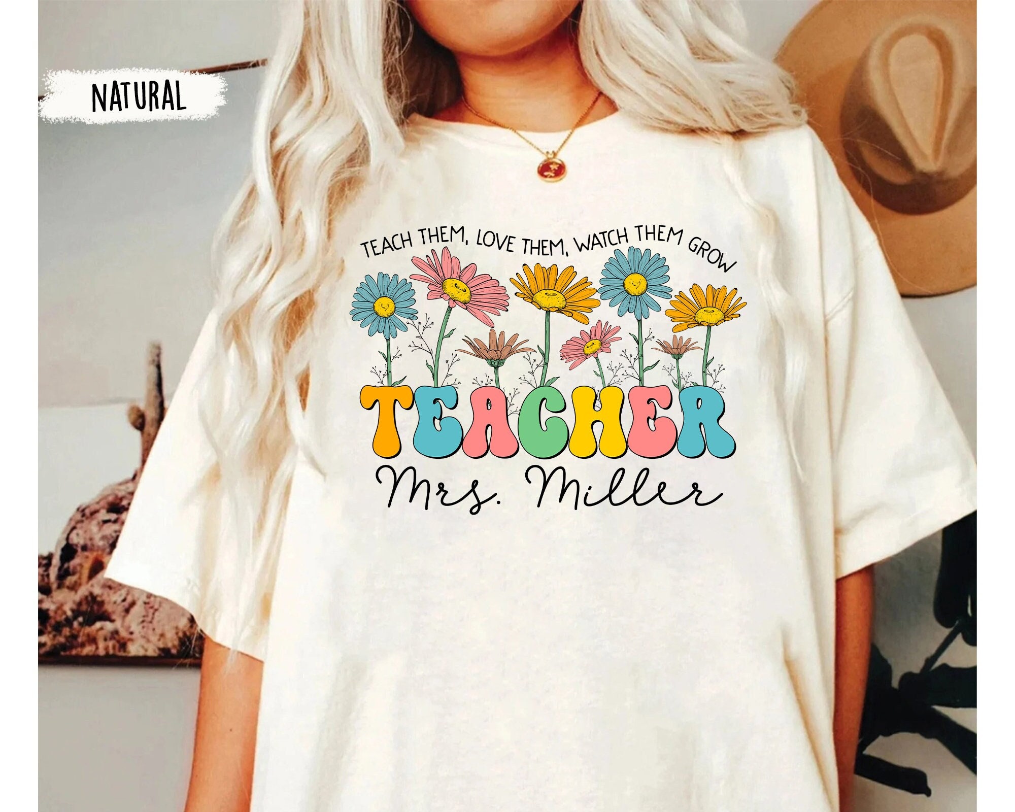 Teacher Shirts, Teach Them Love Them Watch Them Grow, Back To School Shirts, Groovy Teacher Shirt, Custom Teacher Tee, Daisy Teacher Shirt