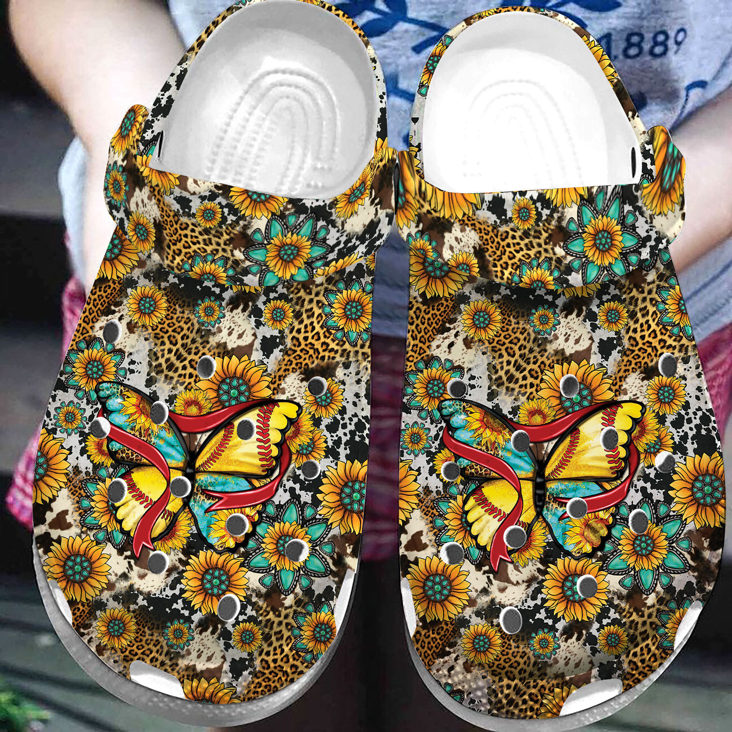 Amazing Butterfly Softball Leopards Art Clog Shoes #Dh