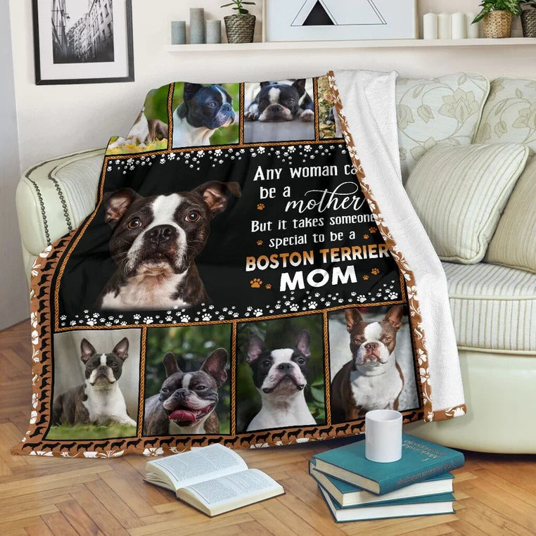 Dog Mom Blanket, Boston Terrier Dog Mom Fleece Blanket Sherpa Cozy Premium Blanket