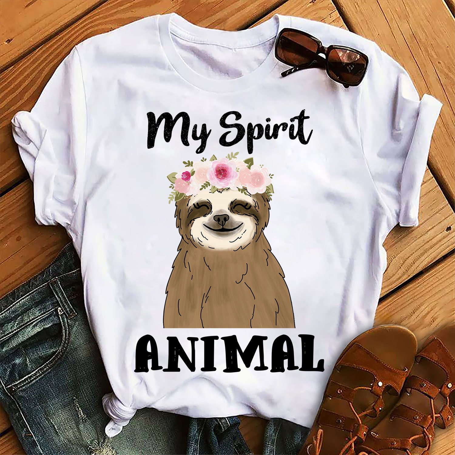 Sloth My Spirit Animal Flower Graphic Unisex T Shirt, Sweatshirt, Hoodie Size S – 5XL