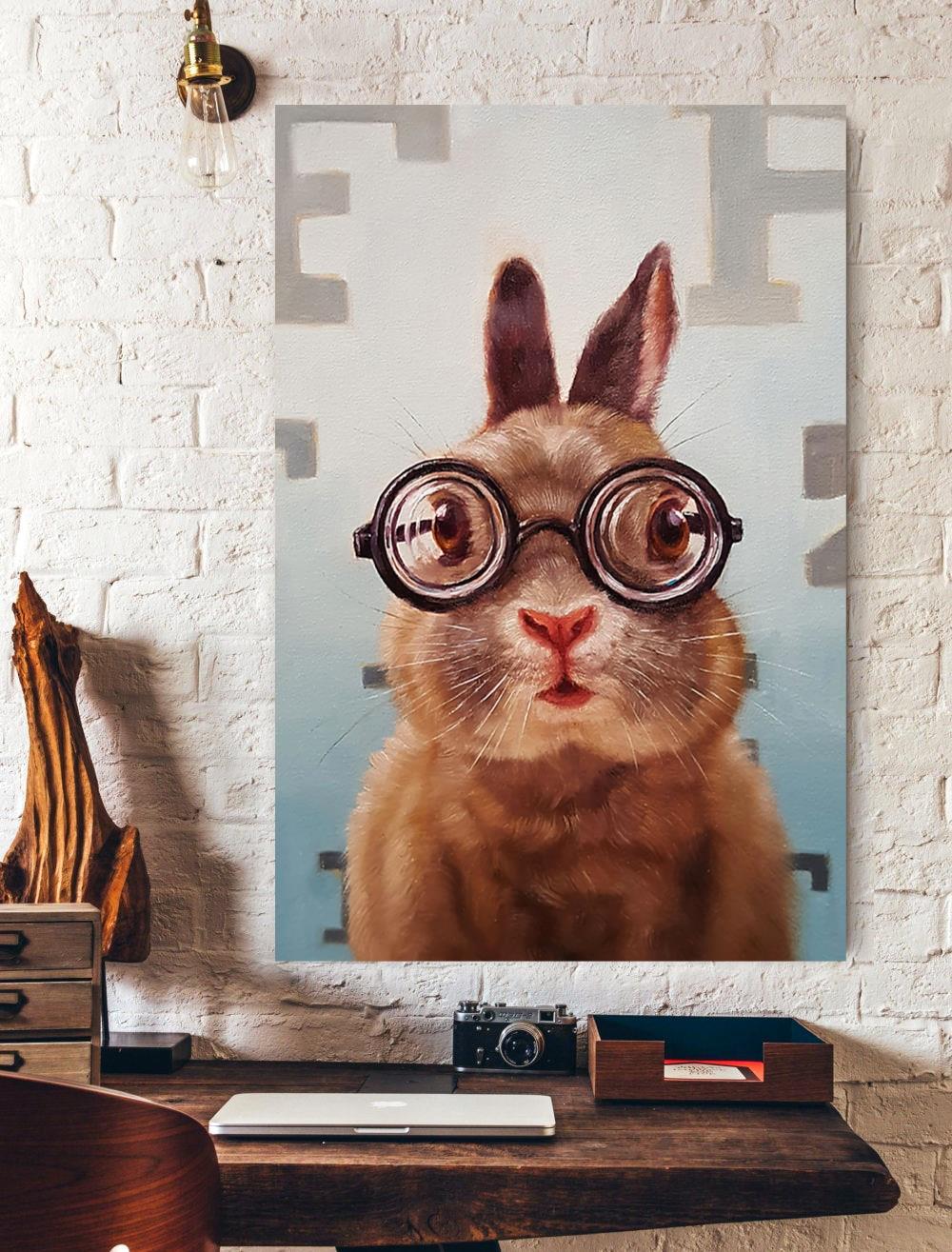 Rabbit Bunny Wear Glass Vertical Print Poster, Poster Wall Decor