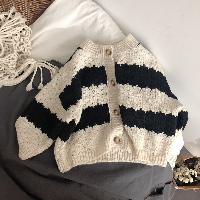 Children’s Loose Knit Striped Sweater Sweater Cardigan Jacket Spring and Winter Outfit Kids Knitwear Unisex Baby Sweater alx