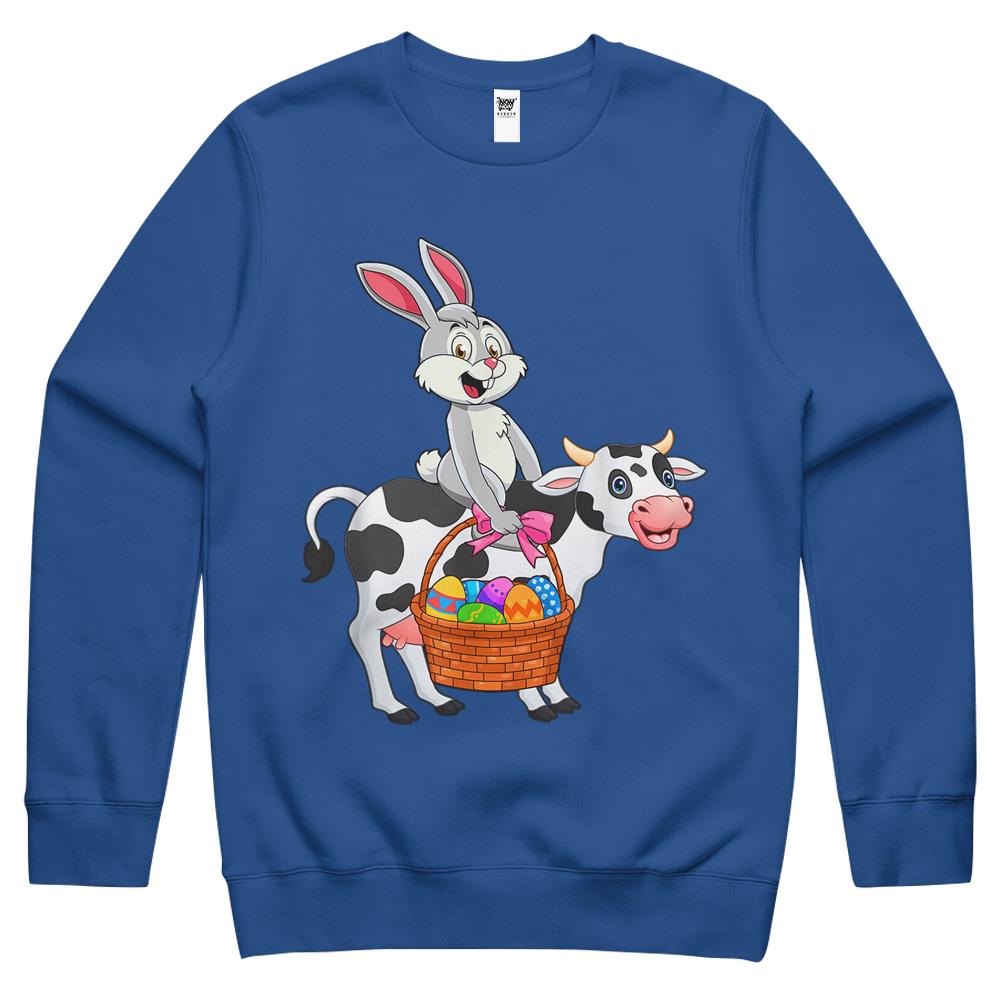 Cute Bunny Riding Cow Happy Easter Cow Lover Gifts Crewneck Sweatshirt