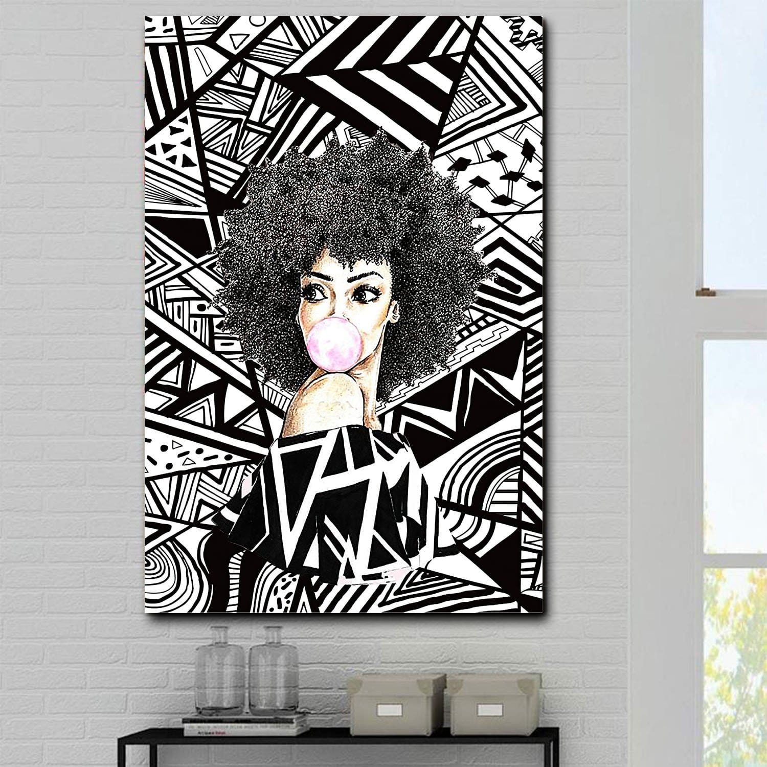 African American Poster Art Melanin Popin Girl Buble Gum Minimalist Home Decoration