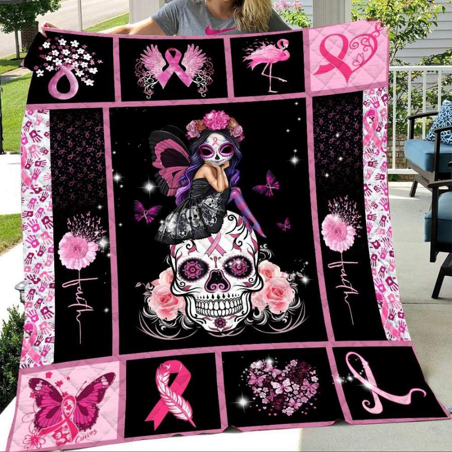 Skullgirl Fight For Breast Cancer Blanket Gift For Breast Cancer Awareness