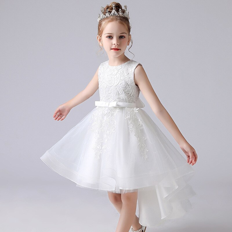 Summer Children’s Dress Girls Trailing Dress Embroidery Lace Princess Dress Show Costume for Party Costumes Children Clothing alx