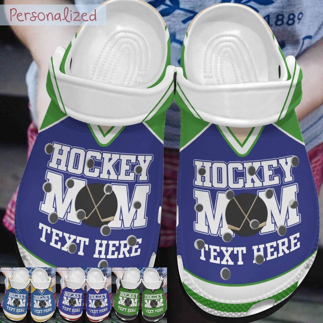 Hockey Personalize Clog, Custom Name, Text, Fashion Style For Women, Men, Kid, Print 3D Whitesole Personalized Hockey Mom