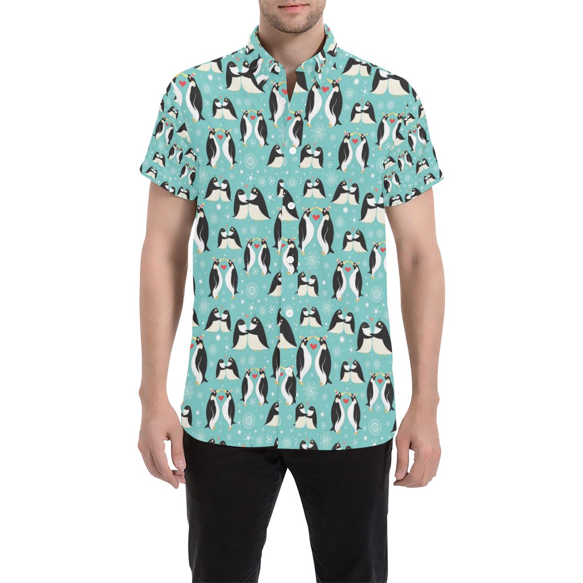 Penguin Love Print Men Button Up Shirt