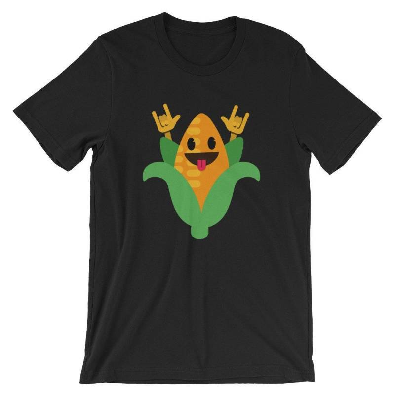 Crushtee Dancing Corn T Shirt | Funny Vegan Gift Tee | Short Sleeve Unisex TShirt | Fun Corn Rocking Shirt | Corn Smiling Cute Tshirt | Corn Costume Long Sleeve Hoodie