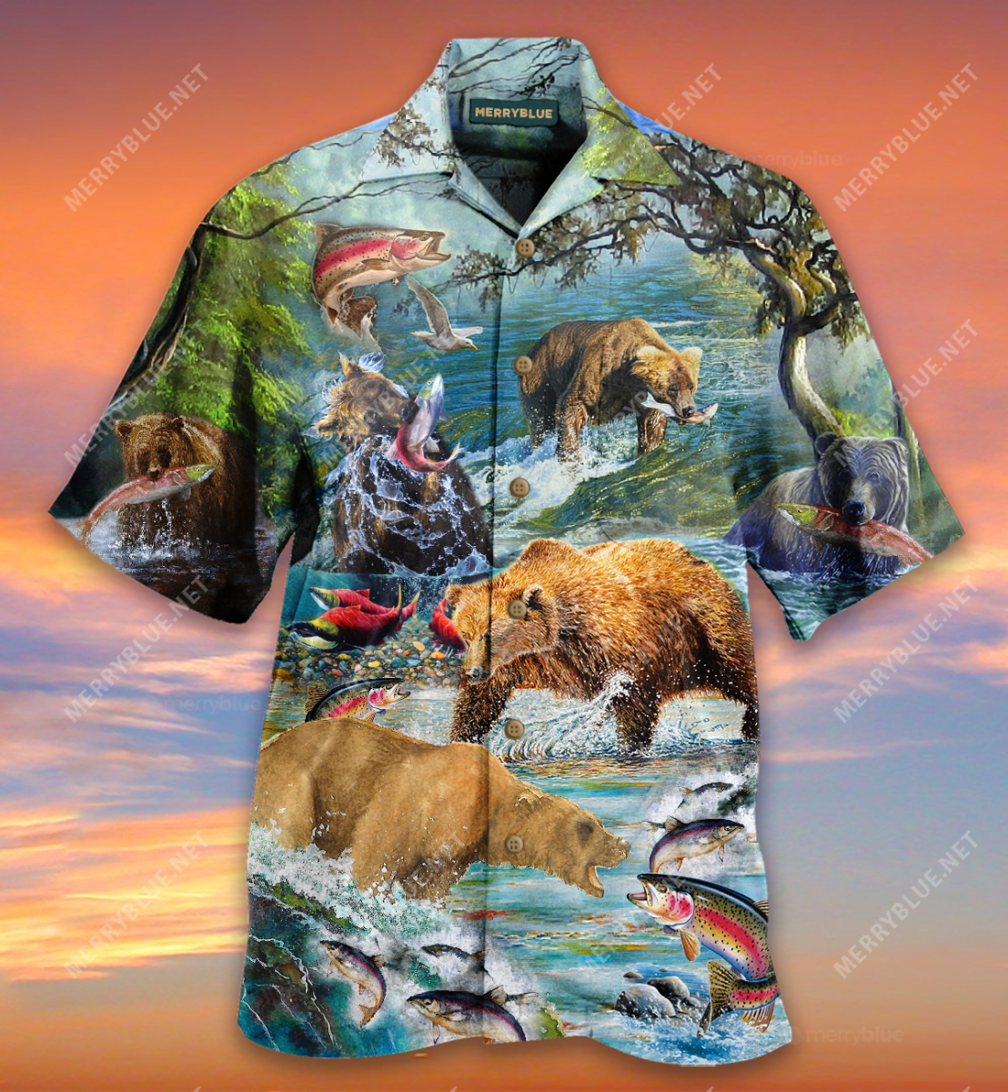 Amazing Salmon Hunting With Bear Unisex Hawaii Shirt Ha11004