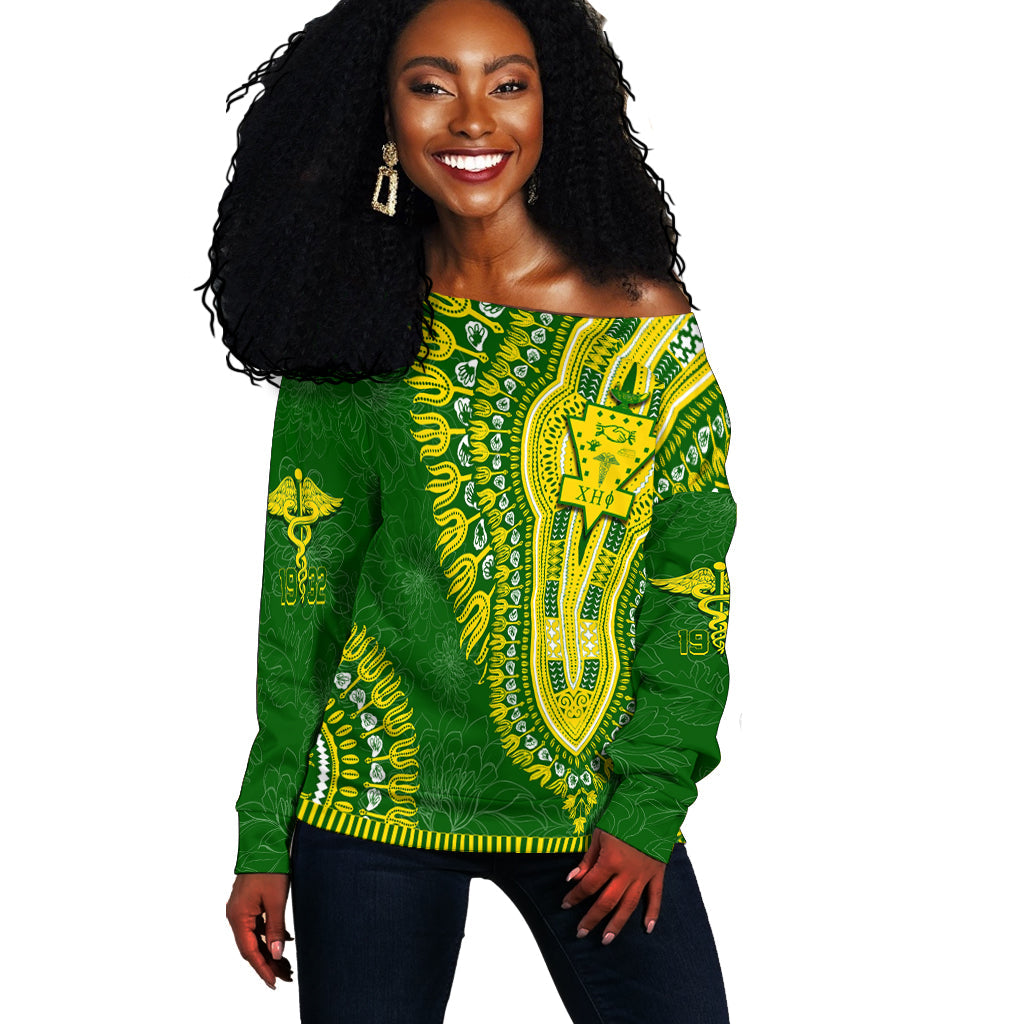 Chi Eta Phi Personalised Chrysanthemum Off Shoulder Sweater Dashiki Design Lt7