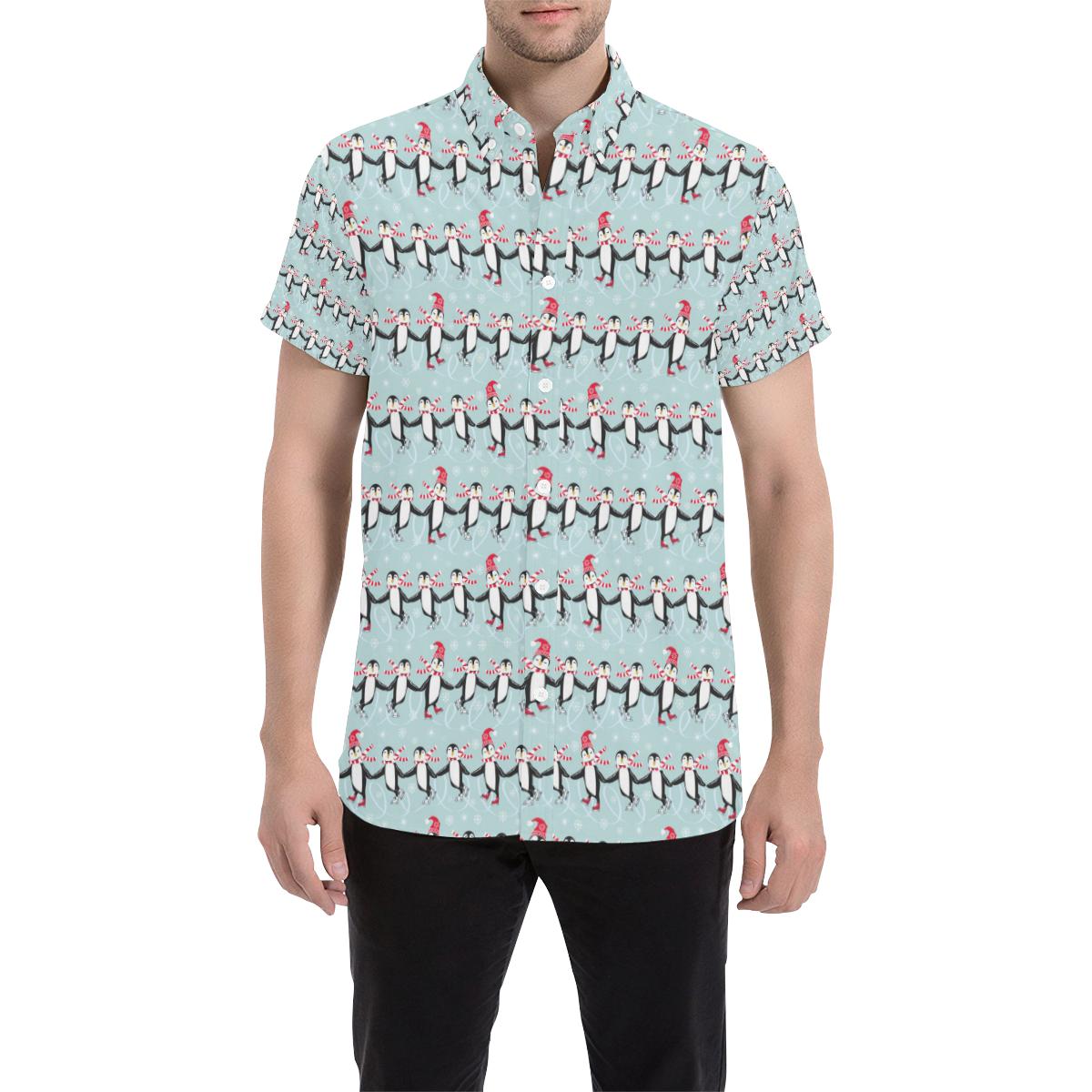 Penguin Sking Design Men Button Up Shirt