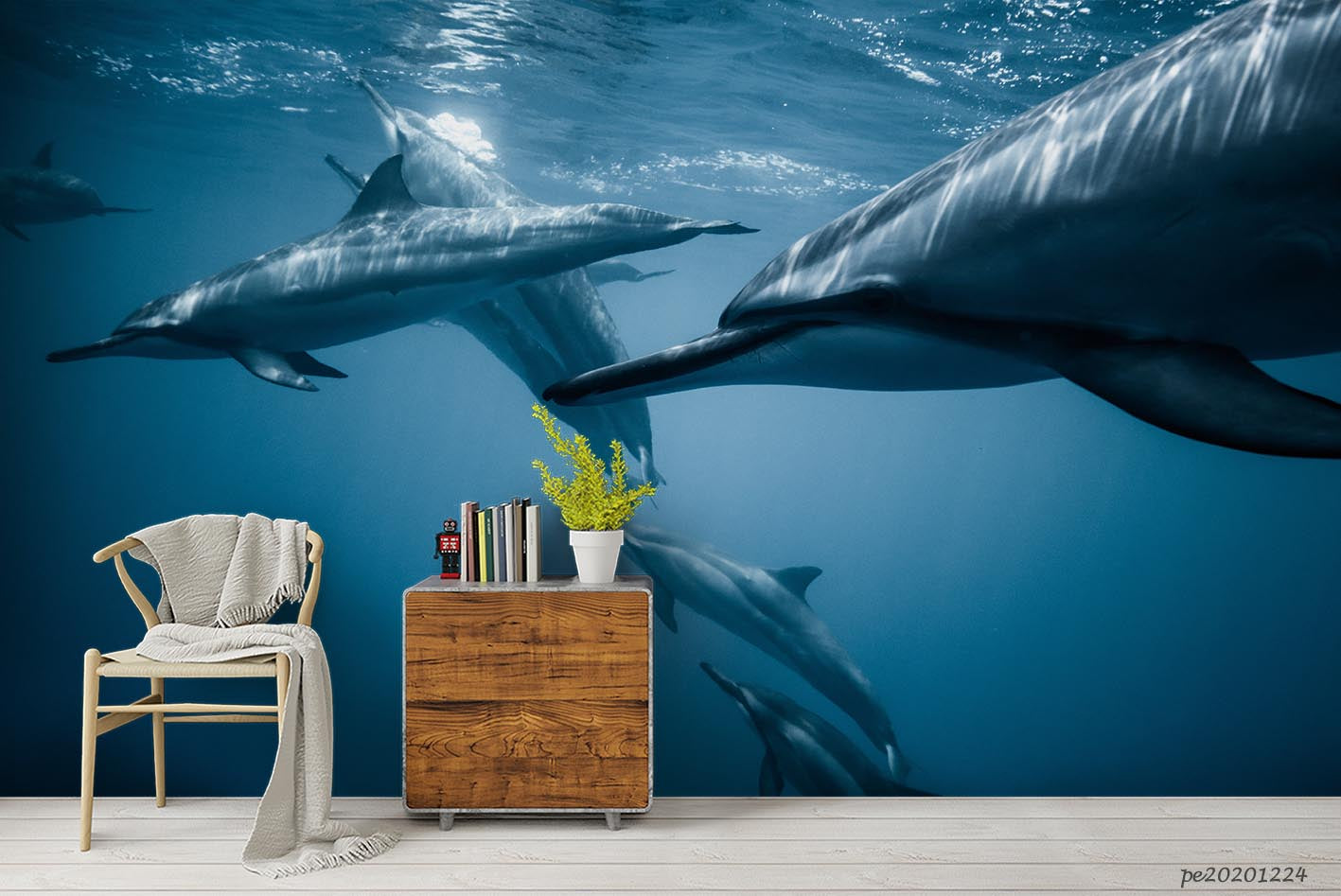 3D Blue Sea Shark Wall Mural Wallpaper Lqh 673