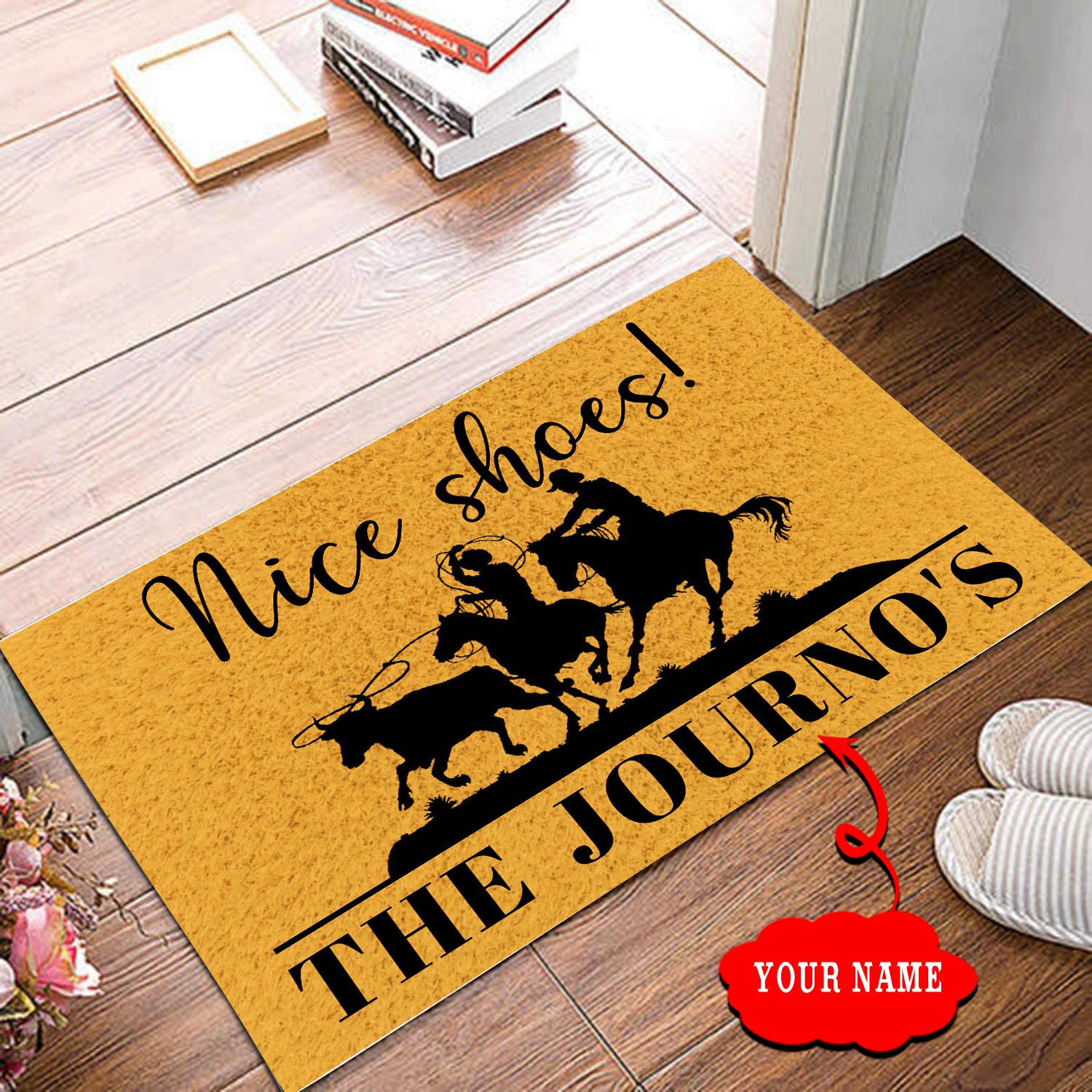 Personalized Nice Shoes Team Roping Rubber Base – Doormat