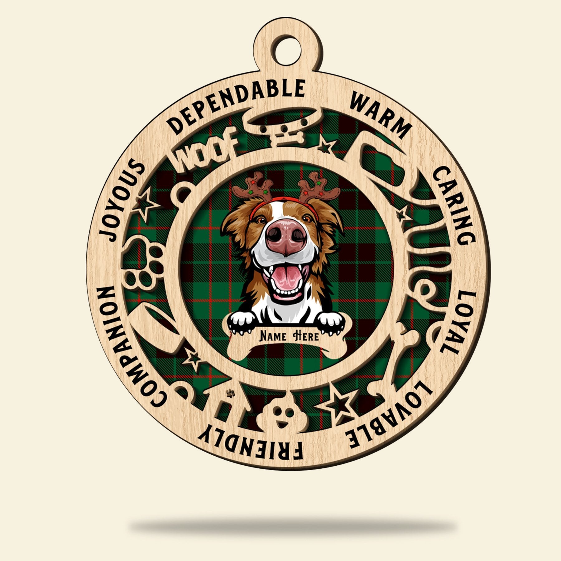 Dependable Warm Caring Loyal – Personalized Ornament – Gift For Dog Lovers – Dog With Christmas Decorations