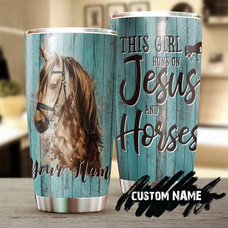 This Girl Runs On Jesus And Horses Personalized Tumbler-Jesus Gift -Birthday Christmas Gift For Jesus Lover Catholic Christians