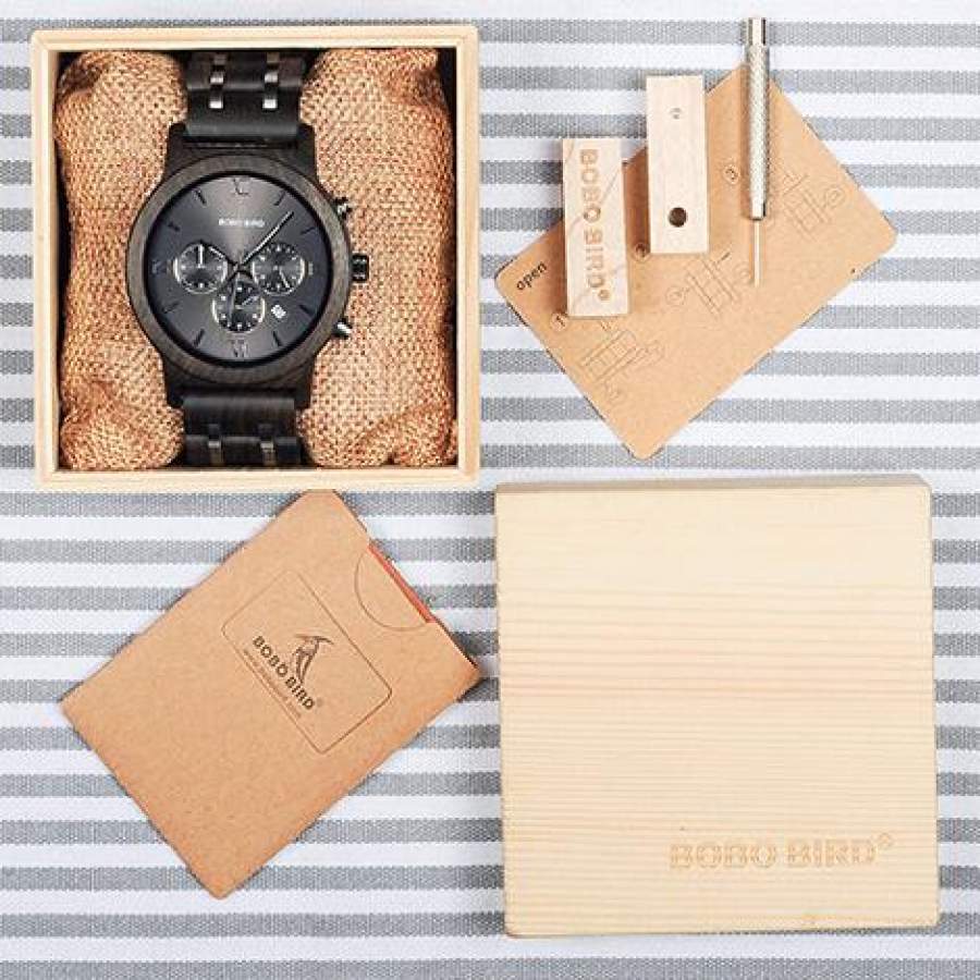 BOBO BIRD V-P19 Wood Watches Men Business Luxury Stop Watch Color Optional with Wood Stainless Steel Band