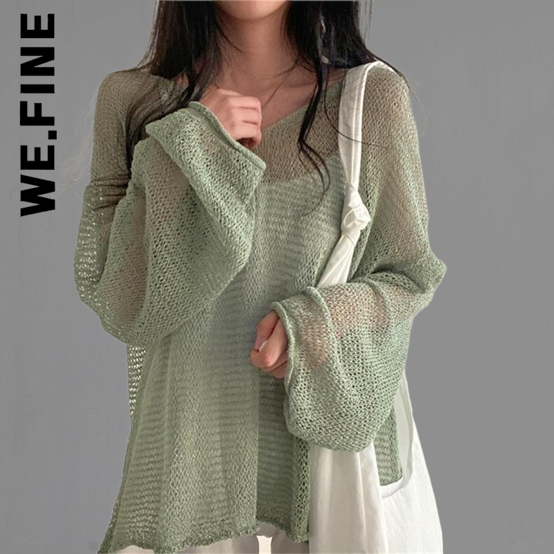 We.Fine Women Sweater Knitted New Sexy Jumper Pullover Women’s Sweaters 2022 Vintage Soft Knit Sweater Korean Sweet Female alx